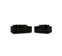 (3&2 Black) Premium Porto Jumbo Cord 3 and 2 Seater Sofa Set