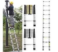 3.2 m Extendable Telescopic Ladder - Robust Stainless Steel Extension Ladder, Multi-Purpose with 11 Rungs, 330 lb/150 kg Load Capacity EN131