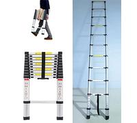 3.2 m telescopic ladder with 11 rungs, stainless steel ladder, portable extension ladder, non-slip multi-purpose ladder, 150 kg load capacity, EN131