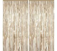 3.2 x 8.3ft Tinsel Curtain Foil Curtain Decorations Metallic Tinsel Door Hanging Foil Flow Silk Streamers Photo Backdrop Decoration for Birthday Wedding Hen Do Wall Streamers (Light-Champagne Gold)