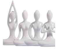 3.25" WHITE Set of 4 Home Decorative Porcelain Ceramic Yoga Pose Yoga Figurine Statue, Meditation Room Yoga Instructor Collection Gifts for Yoga Lovers Women Yogi Freak