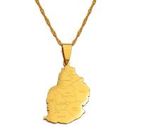 3.2cm Mauritius Map City Name Pendant Necklaces for Women Girl Mauritius African Jewelry(Gold Color,60cm)