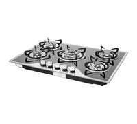 3.2kw 5-Burner Gas Hob Independent Control Knobs Gas on Glass Built-in Battery Automatic Pulse Ignition 1157°C Head Melting Point Gas Cooktop Anti-Slip Feet