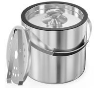 3.2L Insulated Ice Bucket with Silicone Lid, Tongs & Strainer, Double Wall Stainless Steel Ice Bucket for Parties & Cocktail Bar, Upgraded Silicone Cover Keep Ice Frozen Longer