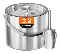 3.2L Modern Insulated Ice Bucket with Silicone Lid, Tongs, Strainer, Double Wall Stainless Steel Ice Bucket for Parties & Cocktail Bar,Ideal for Gift