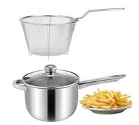 3.2L Stainless Steel Chip Pan Fryer with Basket and Helper Handle 38cm- 19.5cm Induction Compatible Deep Fat Fryer for Homemade Chips, Donuts, Induction Safe, Stainless Steel, Silver