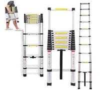 3.2M/10.5FT Foldable Ladders A Frame Telescopic Aluminium Extendable Extension 12 Steps150kg Max. Capacity Multipurpose Climb Ladder Portable Loft Attic for Business Home Work DIY Builder