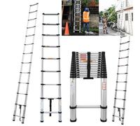 3.2M/10.5FT Multi Purpose Aluminum Telescopic Ladder, Extension Tall Loft Ladder with Non-Slip Feet, Step Adjustable for RV, Attic, Household, Portable Adjustable, EN131, 330lb Max Load