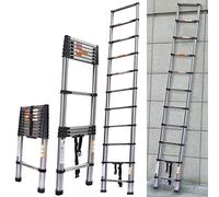 3.2M/10.5ft Stainless Steel Telescoping Ladder Extension Ladder Adjustable Height with Anti-Slip Feet,11 Steps Collapsible Ladder Safe and Compact Versatile Ladder for Housing Garden Loft