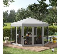 Outsunny 3.2m Pop Up Gazebo Hexagonal Canopy Tent Outdoor w/Sidewalls Grey - Light Grey - Steel, Polyester - 380cm x 320cm x 265cm