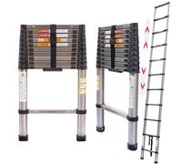 3.2M Telescopic Ladder, 10.5FT Stainless Steel Telescoping Ladder, 10 Steps Multi-Purpose Folding Extendable Ladder, Collapsible Loft Ladders for Outdoor Indoor Work, 150kg Capacity