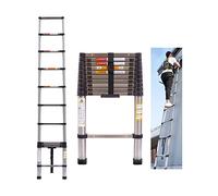 3.2m Telescopic Ladder Compact Stable Stainless Steel Extendable,Non-slip Steps, Multi-purpose for Attic/Warehouse/Home/Office
