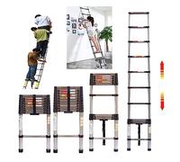 3.2M Telescopic Ladder Extension Ladder Stainless Steel Ladders Max Load 330lbs, Multi Purpose Loft Ladder with Anti-Slip Foot for Household Decorating, Painting
