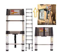 3.2m Telescopic Ladder Portable Collapsible Retraction Ladder Extension Steps Ladder Extendable Ladders Portable for Household Daily RV Work,Adjustable Height,for Home Outdoor EN131 Standard
