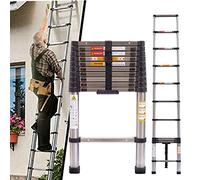3.2M Telescopic Ladder Steel Extension Folding Step Ladder Heavy Duty Multipurpose Telescopic Ladder for Home Outdoor Household EN131 Standard 10.5FT
