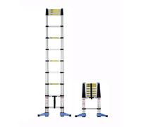 3.2m Telescopic Ladder Tall Extendable Steps Thread Compact Design Folding Stabiliser Bar Wall Stand Offs Aluminium 150 kg Capacity Silver/Black