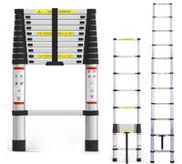 3.2M Telescoping Ladder 10.5FT Metal Lightweight Folding Loft Extension Ladder with Locking Mechanism and Non-Slip Feet Multi-Purpose Collapsible Ladder 330lb Capacity