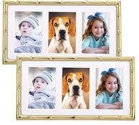 3-2x3'' Gold Multi Metal Picture Frames 2pack, Elegant Bamboo Designs Gold Plated Photo Frames 3-2x3'' Baby frames With Soft Touch Velvet Backing for Desktop and Wall Décor