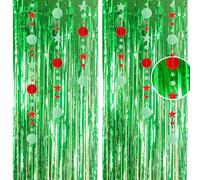 3.2x8.3ft Glitter Green Tinsel Curtain Hanging Decorations Set, Door Tinsel Foil Fringe Curtain Backdrop Streamers Party Curtain for School Graduation Birthday Hen Photo Banner Xmas Party Decorations