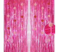 3.2x8.3ft Glitter Hot Pink Tinsel Curtain Hanging Decorations Set, Door Tinsel Foil Fringe Streamers for School Graduation Birthday Hen Photo Banner Party Decorations