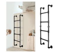 3.3,4,4.5,5,5.5,6,6.5,7,7.5,8ft Sturdy Bunk Bed Climbing Wall Mounted Metal Step Ladder Basement Window Well Egress For Attic Dorm RV Camper Library Deck(Black,195cm/75in)