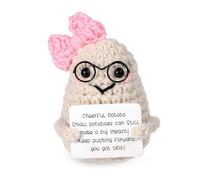 3.3 Inch Cute Knitted Doll Glasses Bow Crochet Potato Emotional Support Potato with Encouragement Card for Women Easter Gift Party Decor