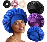 3+3 Large Satin Bonnets with Scrunchies for Women, Wide Band Hair Bonnet for Sleeping Braids Curly Hair, C