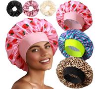 3+3 Large Satin Bonnets with Scrunchies for Women, Wide Band Hair Bonnet for Sleeping Braids Curly Hair, F