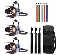 3 × 300W/ 500W Movie Fresnel Tungsten Spotlight Lighting Dimmer Video Lighting Kit with Padded Bag Light Stand Gels, for Professional Photography YouTube Product Photography Microfilm Shooting