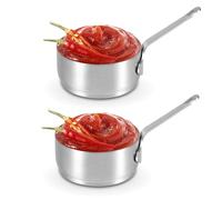 3.38oz Stainless Steel Condiment Sauce Cups, 2 PCS Reusable Metal Ramekins, Mini Dipping Sauce Cups Condiment Bowls Individual Portion Cups with Ergonomic Handle from Ketchup and Mustard, BBQ Sauce