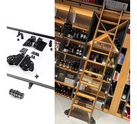 3.3ft-20ft Library Sliding Ladder Hardware Kit, Rolling Ladder Rails Black Steel Round Tube Mobile Ladder Tracks，with Floor Roller Wheels - No Ladder (Size : 13ft/400cm Track kit)