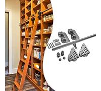 3.3ft-20ft Round Tube Stand Up Rolling Library Track Hardware, Black Mobile Ladder Track Complete Kit with Extention Rail and Sliding Roller (No Ladder) (Size : 10ft/300cm Track kit)