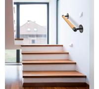 3.3ft 4ft 5ft 6ft 8ft 11ft 16ft Wooden Stair Handrail Banister - Complete Kit, Stairs Railing for Indoor Outdoor Home Garden Corridor, Hand Rails with Wrought Iron Bracket(4ft/120cm)