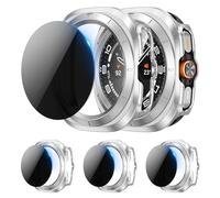 [3+3Pack] Kamita Case Compatible with Samsung Galaxy Watch Ultra 47mm with 9H Privacy Screen Protector, 3 Tempered Glass Protective Film+3 Hard PC Bumper Cases Cover for Galaxy Watch Ultra (Silver*3)