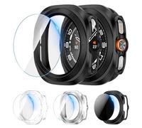 [3+3Pack] Kamita Case for Samsung Galaxy Watch Ultra 47mm with 9H Privacy Screen Protector, 3 Tempered Glass Protective Film+3 Hard PC Bumper Cases Cover for Samsung Watch Ultra (Clear+Black+Silver)