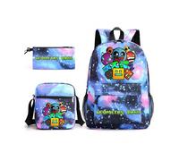 (3, 3Pcs Set) Geometry Dash Backpack Schoolbag Shoulder Bag Pencil Case Set for Kids Students