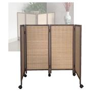 3/4/5/6/7/8 Panel Short Room Divider,Movable Privacy Screen with Pulleys,Foldable Bamboo Blackout Decorative Partition for Home School Kindergarten(120x40cm-4 panels)