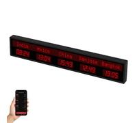3/4/5/6 City World Clock, LED Digital World Clock, Remote Control & App Setting, Editable City Name, Time & Date, Wall Mounted, HD Dot Matrix Display, for Multinational Company
