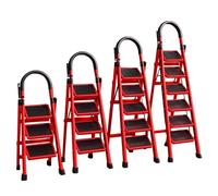 3/4/5/6-Step Folding Ladder, Heavy-Duty Steel Build With Wide Platform Steps, Foldable Step Stool, Suitable For Commercial And Residential Use, Red(3 step)