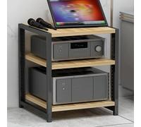 3/4/5/6-Tier Modern AV Media Stand, Adjustable Audio Rack with Reinforced Metal Frame, Home/Office Media Storage Cabinet for Amplifiers, Players(Wood,3TIER)