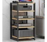 3/4/5/6-Tier Modern AV Media Stand, Adjustable Audio Rack with Reinforced Metal Frame, Home/Office Media Storage Cabinet for Amplifiers, Players(Wood,5TIER)