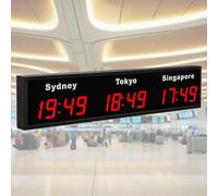 3/4/5 Cities World Clock, Hotel Time Zone Clock, LED Wall Clock,Suitable for Multinational Corporate Hotel Offices,5City-Red (Red 3City)