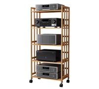 3/4/5-Layer HIFI Audio Cabinet Bamboo HiFi Rack AV Shelf With Roller HIFI Audio Cabinet Audio Video Components Stereo Equipment Audio Video Components(Wood color,50 * 38 * 158cm(5Tier))