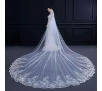 3/4/5 Meter White Ivory Cathedral Wedding Veils Long Lace Edge Bridal Veil with Comb Wedding Accessories Bride Wedding Veil-White-500cm