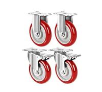 3/4/5" PU Heavy Duty Double Bearing Castor Pack of 4, 75/100/125mm Heavy Duty Castor Wheels, Fixed/Swivel/Brake Casters(5"(2 swivel brake+2 fixed))