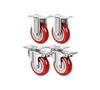 3/4/5" PU Heavy Duty Double Bearing Castor Pack of 4, 75/100/125mm Heavy Duty Castor Wheels, Fixed/Swivel/Brake Casters(4"(2 swivel brake+2 fixed))