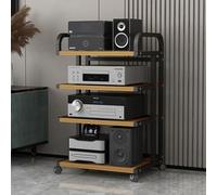 3/4/5 Tier Audio HiFi Rack Mobile HiFi Stand with Universal Wheels Stereo Media Storage Turntable Support Black & Wood FinishPerfect for Audio Equipment