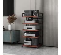 3 4 5 Tier Audio HiFi Rack Mobile Stereo Stand with Universal Wheels Multi Media Support Shelf Turntable Storage HiFi Furniture for Home Audio System (Black+Wood)