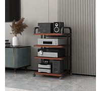 3 4 5 Tier Audio Rack Mobile Stand with Universal Wheels Stereo Support for Turntables & Multimedia Black Wood Finish Perfect for Home Entertainment Systems
