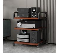 3 4 5 Tier Audio Rack Mobile Stereo Stand with Universal Wheels Multimedia Support Shelf for Turntables Hi Fi Furniture Black Wood Finish Space Saving Design
